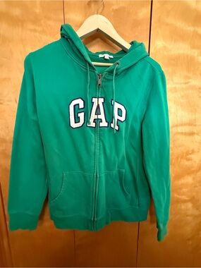 GAP Green Hooded Zip up Logi Jacket women size large